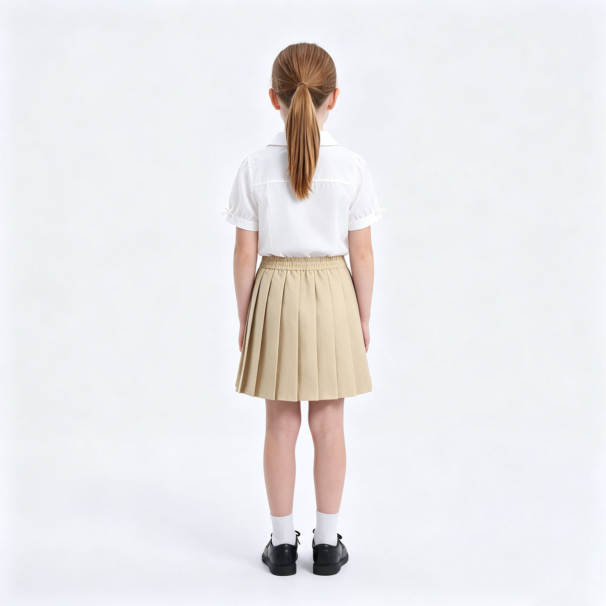 Everanne Girls Pleated School Uniform Skirt Elastic Waist Organic Lining Khaki