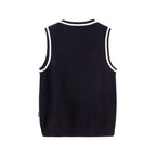 Everanne Cotton V-Neck Sweater Vest Striped Collar School Uniform Blue&white