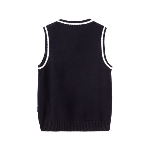 Everanne Cotton V-Neck Sweater Vest Striped Collar School Uniform Blue&white