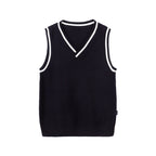 Everanne Cotton V-Neck Sweater Vest Striped Collar School Uniform Blue&white