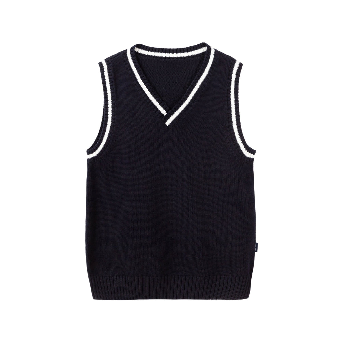 Everanne Cotton V-Neck Sweater Vest Striped Collar School Uniform Blue&white