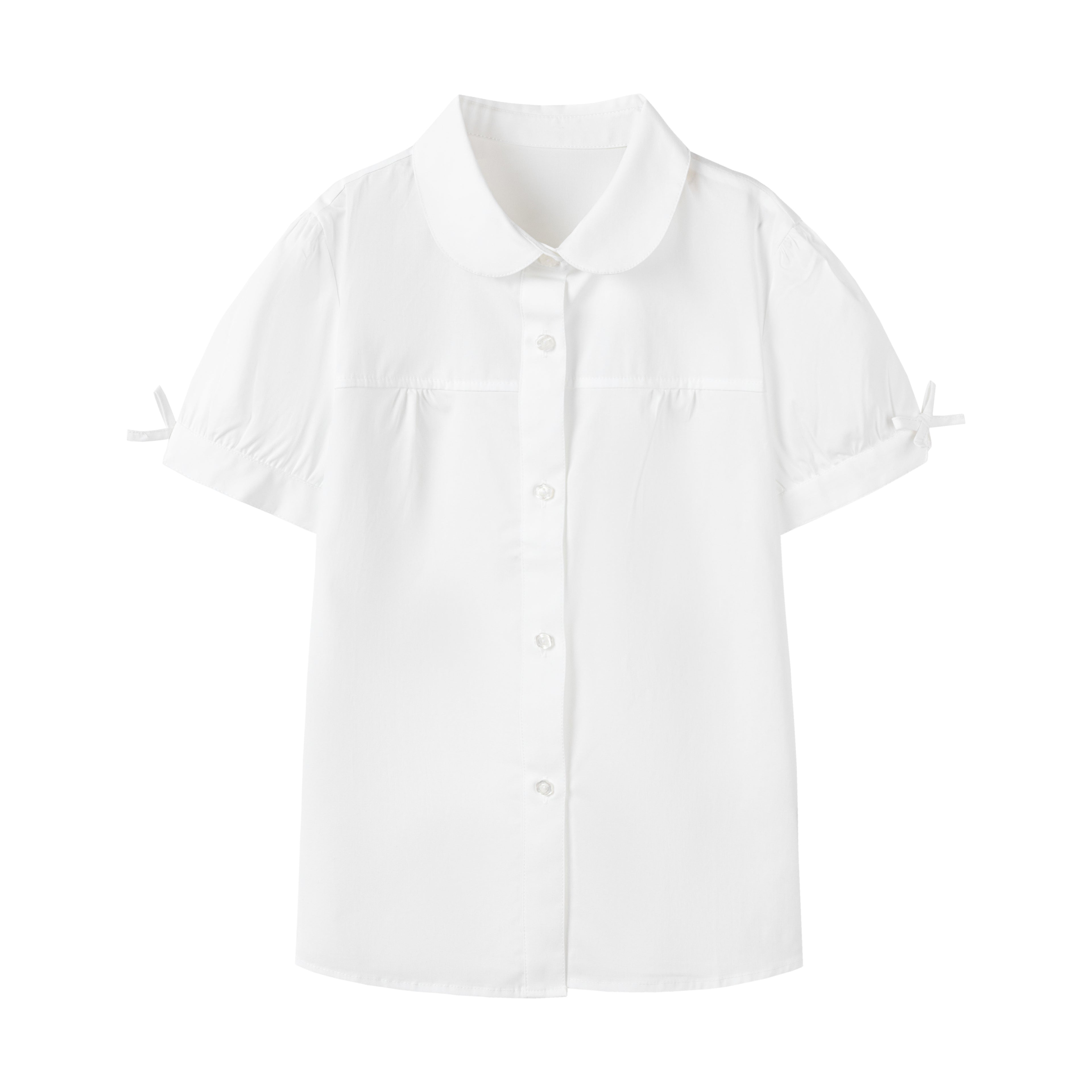 Everanne girls short-sleeve summer shirt with classic puff sleeves, white casual top for girls, lightweight and comfortable.