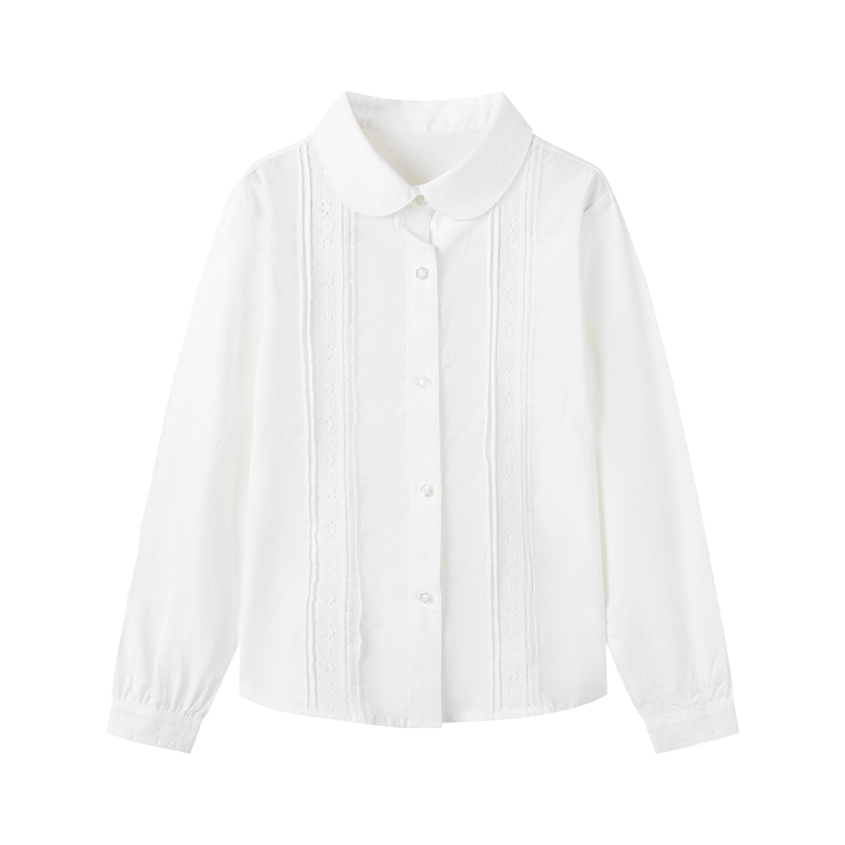 Everanne Girls Lace Trim Long Sleeve Blouse Club Collar Plum Buttons