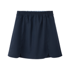 Everanne girls' navy preppy skirt with adjustable waist and built-in shorts, featuring classic style and comfortable fit.