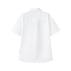 White boys' short-sleeve summer shirt by Everanne featuring a casual button-up style with front pocket, perfect for warm weather.
