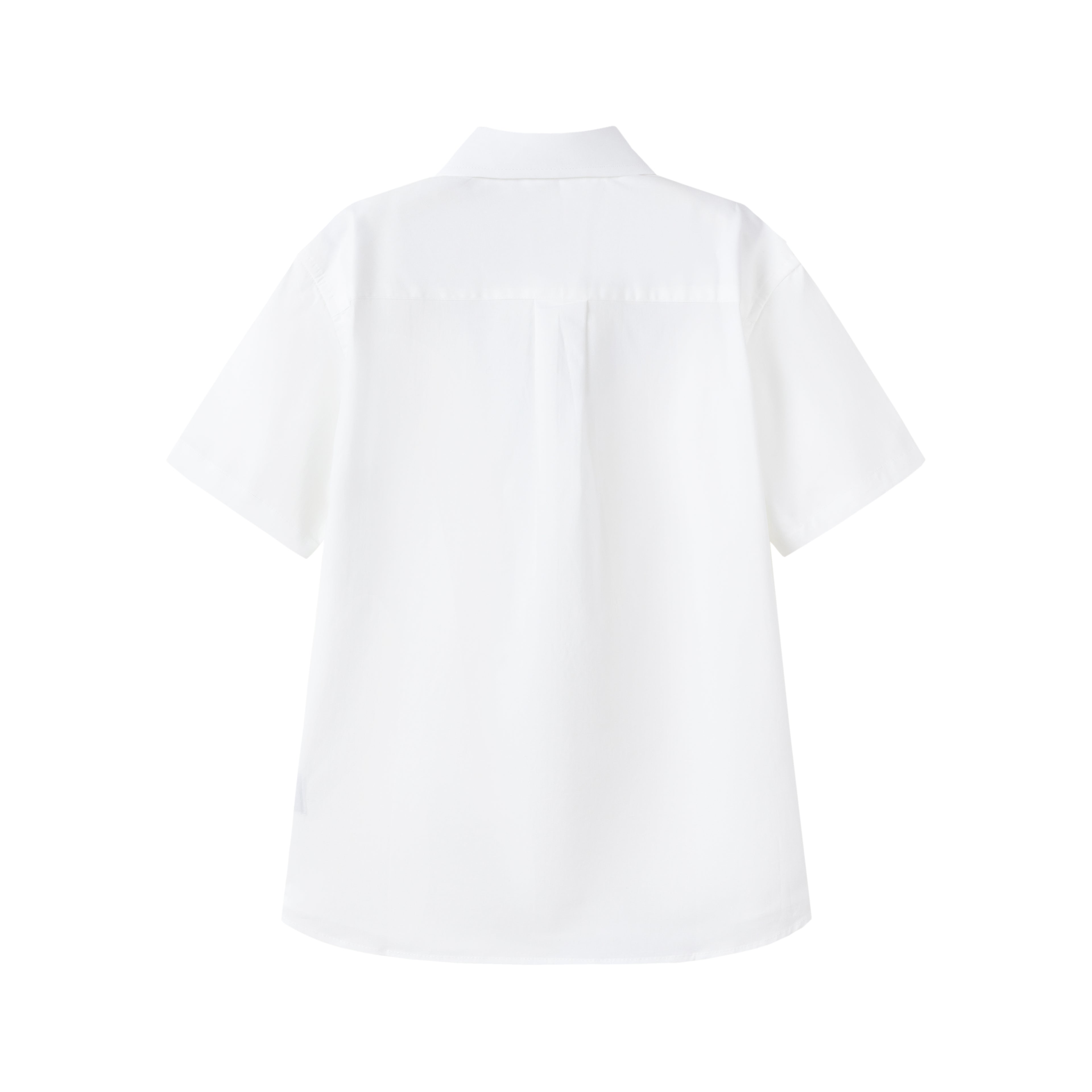 White boys' short-sleeve summer shirt by Everanne featuring a casual button-up style with front pocket, perfect for warm weather.