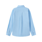 Everanne Boys Cotton Blend Long Sleeve Shirt Square Collar Patch Pocket Blue