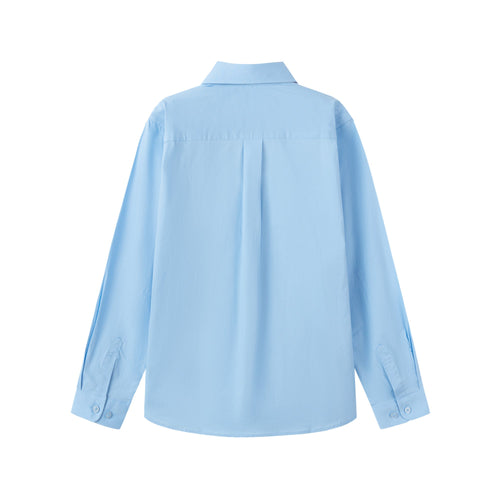 Everanne Boys Cotton Blend Long Sleeve Shirt Square Collar Patch Pocket Blue