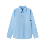 Everanne Boys Cotton Blend Long Sleeve Shirt Square Collar Patch Pocket Blue