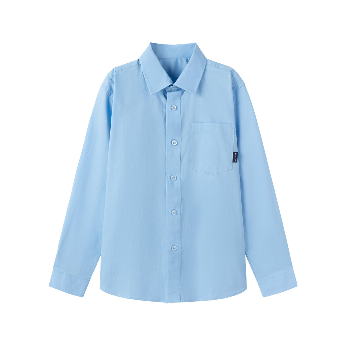 Everanne Boys Cotton Blend Long Sleeve Shirt Square Collar Patch Pocket Blue