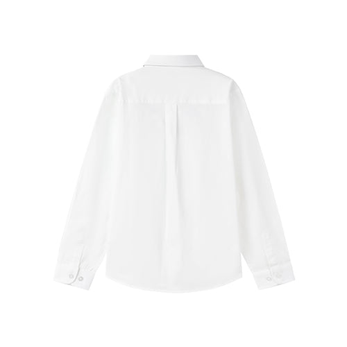 Everanne Boys Cotton Blend Long Sleeve Shirt Square Collar Patch Pocket White