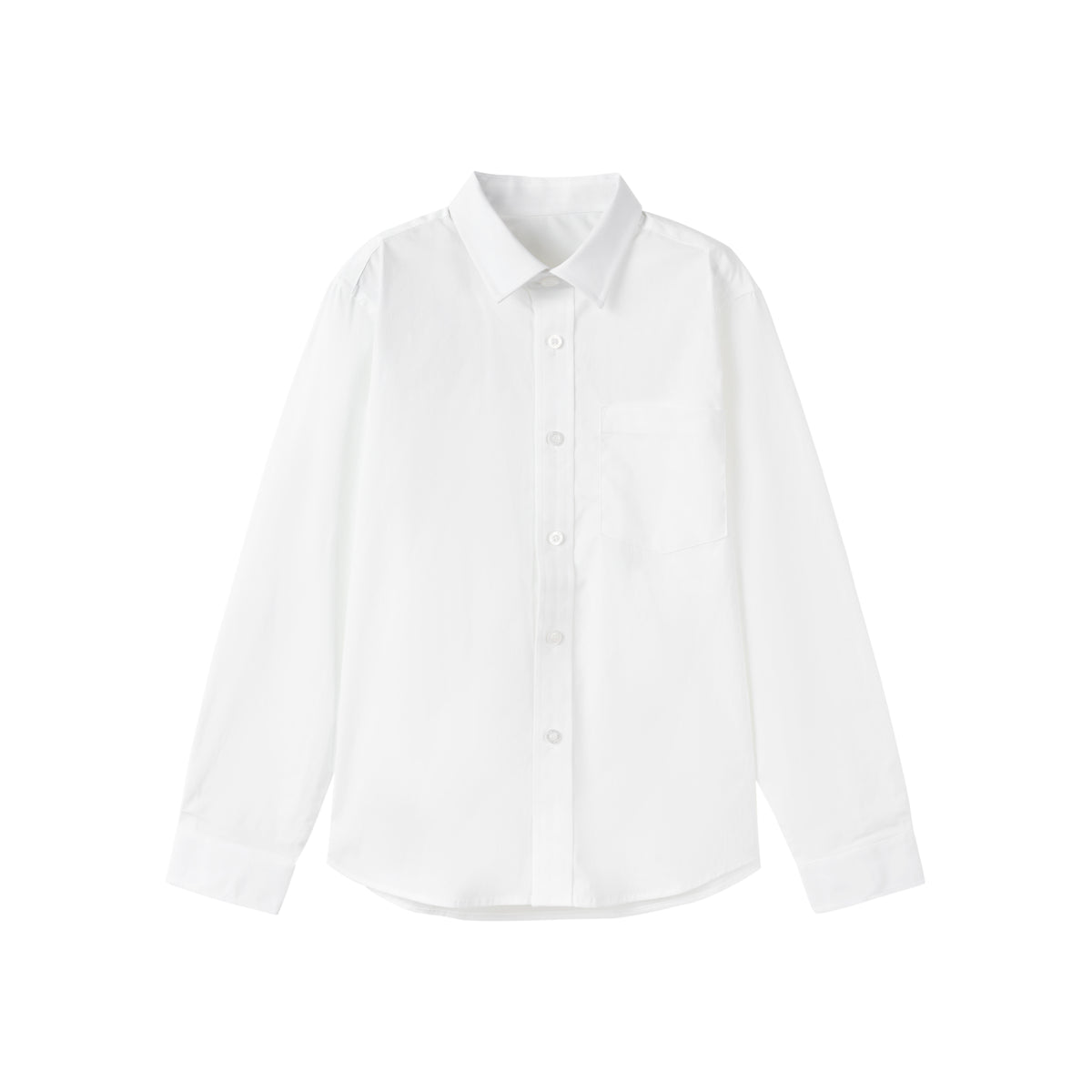 Everanne Boys Cotton Blend Long Sleeve Shirt Square Collar Patch Pocket White