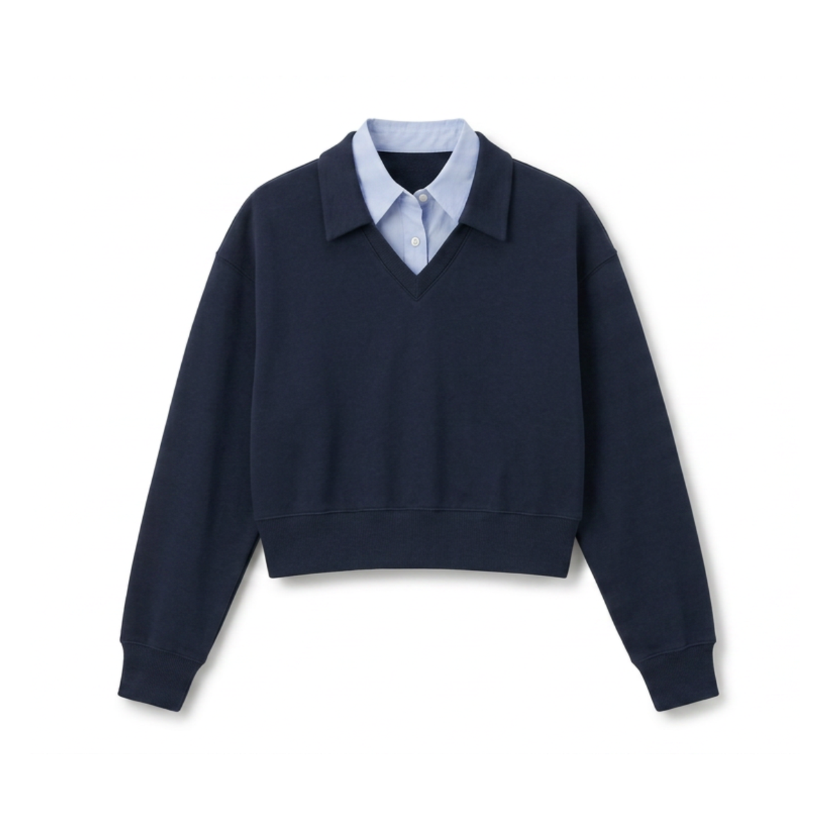 Front view of Everanne Deep Current layered knit top for girls in dark teal