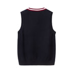 Everanne girls' and boys' V-neck sweater vest for school, blue and red striped colorway.