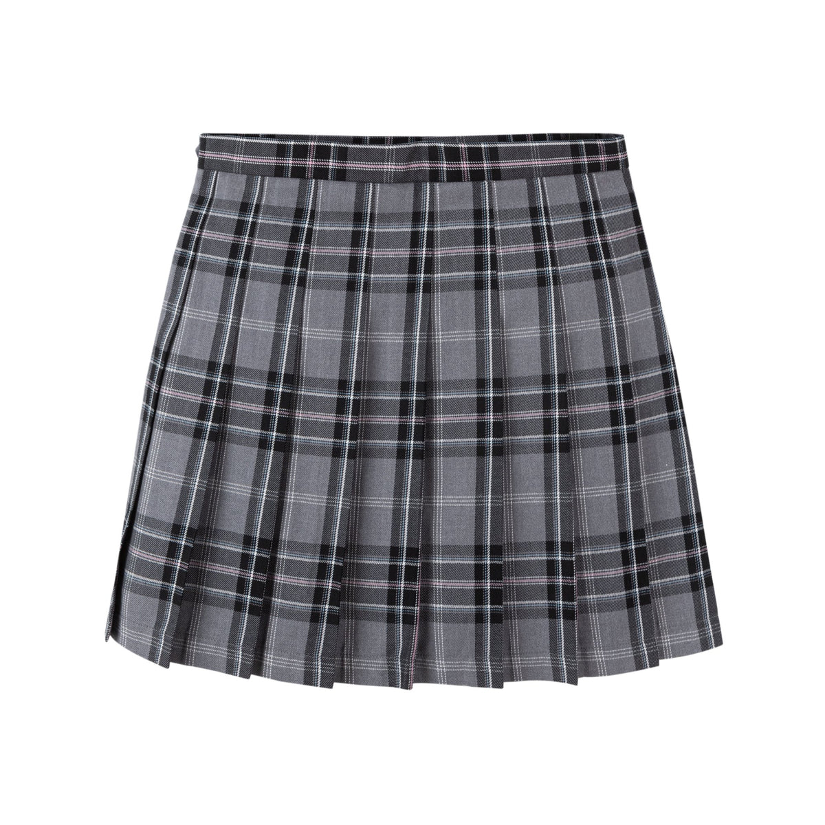 Everanne Girls TR Woven Checkered Pleated Skirt with Dual Waist YKK Zipper Gray