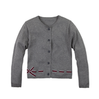 Everanne Girls Cotton Bow Cardigan Sweater with Round Collar Waist Detail Gray