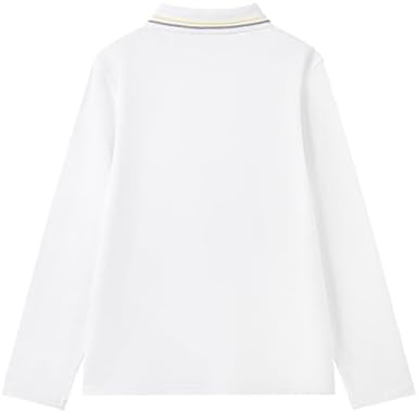 Everanne unisex white cotton blend long sleeve polo shirt with ribbed collar, casual stylish men's and women's top.