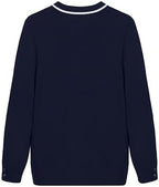 Everanne striped cardigan sweater with contrast collar and windproof cuffs, showcasing a stylish, cozy knit design.