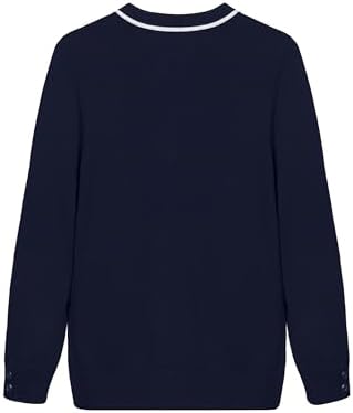 Everanne striped cardigan sweater with contrast collar and windproof cuffs, showcasing a stylish, cozy knit design.