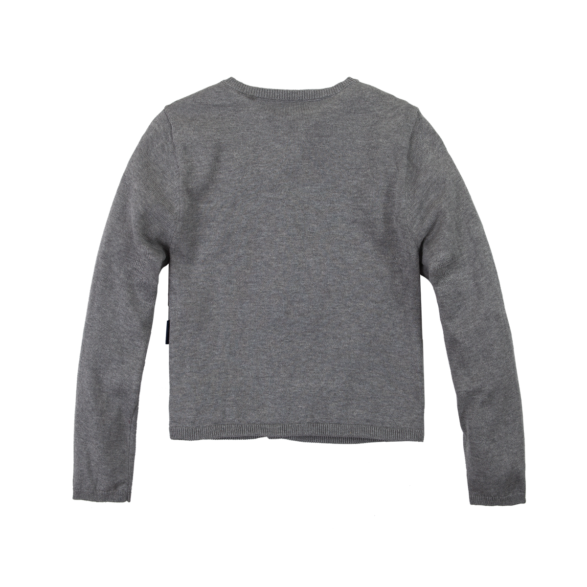 Everanne Girls Cotton Bow Cardigan Sweater with Round Collar Waist Detail Gray
