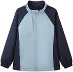 Everanne youth athletic zip-up jacket with stand collar and chest pocket, shown in a sporty design.