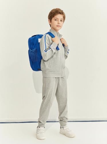 Everanne youth sports zip-up jacket with stand collar and contrast stripe details in grey, made of lightweight athletic fabric.