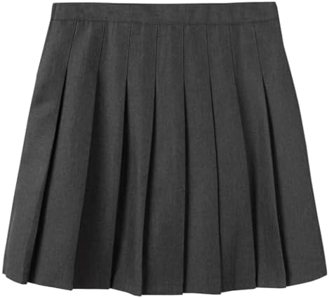 Everanne girls' grey pleated school uniform skirt with elastic waist and organic lining, perfect for school attire.