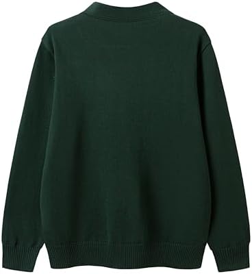 Everanne unisex green cotton cardigan sweater with V-neck and windproof knit cuffs, lightweight and stylish.