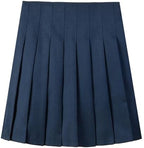 Everanne girls pleated school uniform skirt with elastic waist, blue color, organic lining, ideal for school wear.