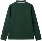 Everanne unisex green cotton blend long sleeve polo shirt with ribbed collar, casual men's and women's fashion top