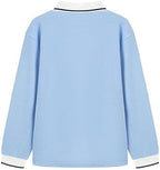 Everanne kids cotton blend long sleeve polo shirt with contrast collar in blue, featuring a classic piqué fabric design.