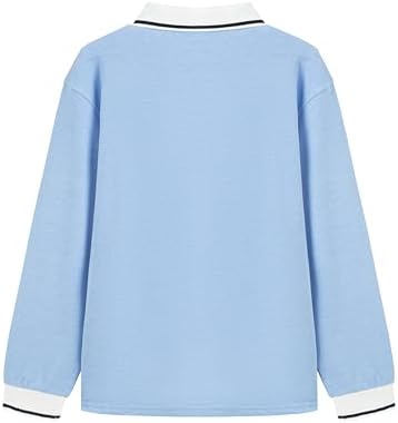Everanne kids cotton blend long sleeve polo shirt with contrast collar in blue, featuring a classic piqué fabric design.