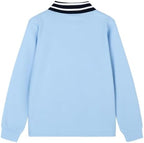 Everanne unisex long sleeve pique T-shirt with cotton blend fabric and striped collar, stylish and comfortable.