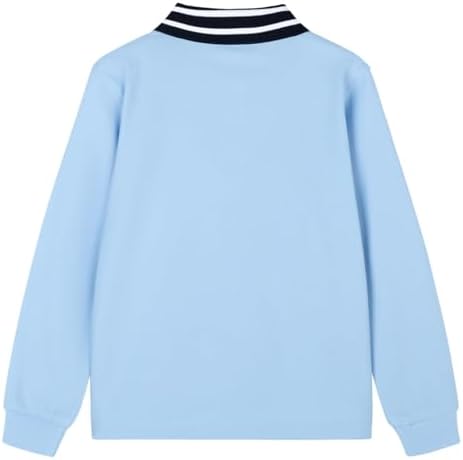 Everanne unisex long sleeve pique T-shirt with cotton blend fabric and striped collar, stylish and comfortable.