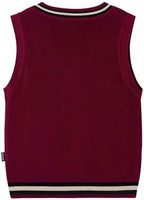 Everanne boys cotton V-neck sweater vest with red stripes and collar, ideal for school uniform tops