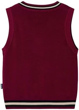 Everanne boys cotton V-neck sweater vest with red stripes and collar, ideal for school uniform tops