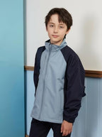 Everanne youth athletic zip-up jacket with stand collar and chest pocket, shown in a front view on a white background.