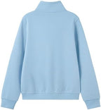 Everanne unisex youth sports zip-up jacket with stand collar and ribbing, shown in blue, designed for active wear.