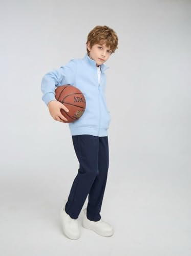 Everanne unisex youth sports zip-up jacket with stand collar and ribbing in blue, featuring a casual athletic style.
