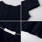 Everanne girls' casual piqué dress with V-neck, Peter Pan collar, bow, in blue, short sleeves, perfect for everyday wear