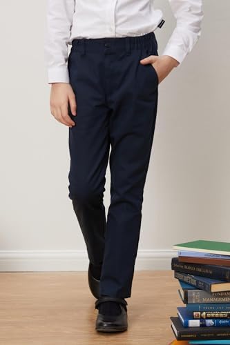 Everanne girls' recycled TC twill straight-leg pants, green color, with a comfortable fit and classic style.