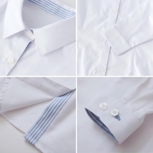 Everanne girls' cotton oxford long sleeve shirt with square collar and pearl buttons, stylish top for kids.