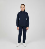Everanne unisex youth navy sports zip-up jacket with stand collar and ribbing, designed for active wear.