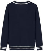 Everanne striped cardigan sweater with contrast collar and windproof cuffs, featuring a cozy, stylish design.