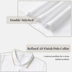 Everanne white unisex cotton blend long sleeve polo shirt with ribbed collar, featuring a classic polo design and comfortable fit.