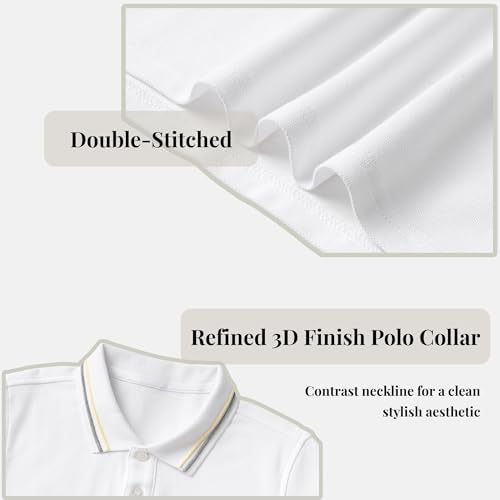 Everanne white unisex cotton blend long sleeve polo shirt with ribbed collar, featuring a classic polo design and comfortable fit.