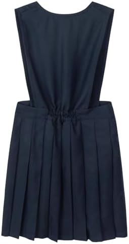 Everanne girls' navy twill pleated dress with side zipper and classic backpack design, suitable for casual or school wear.