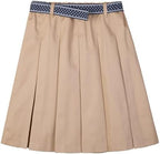 Everanne girls' beige mini skirt with bow tie belt, lightweight twill fabric, school skirt style, perfect for casual or school wear.