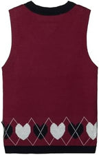 Everanne toddler girl red sweater vest with heart pattern, V-neck knit sleeveless tank, soft cotton school outfit for young children