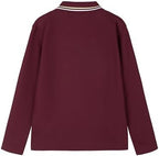 Everanne unisex red cotton blend long sleeve polo shirt with ribbed collar, casual men's and women's fashion top